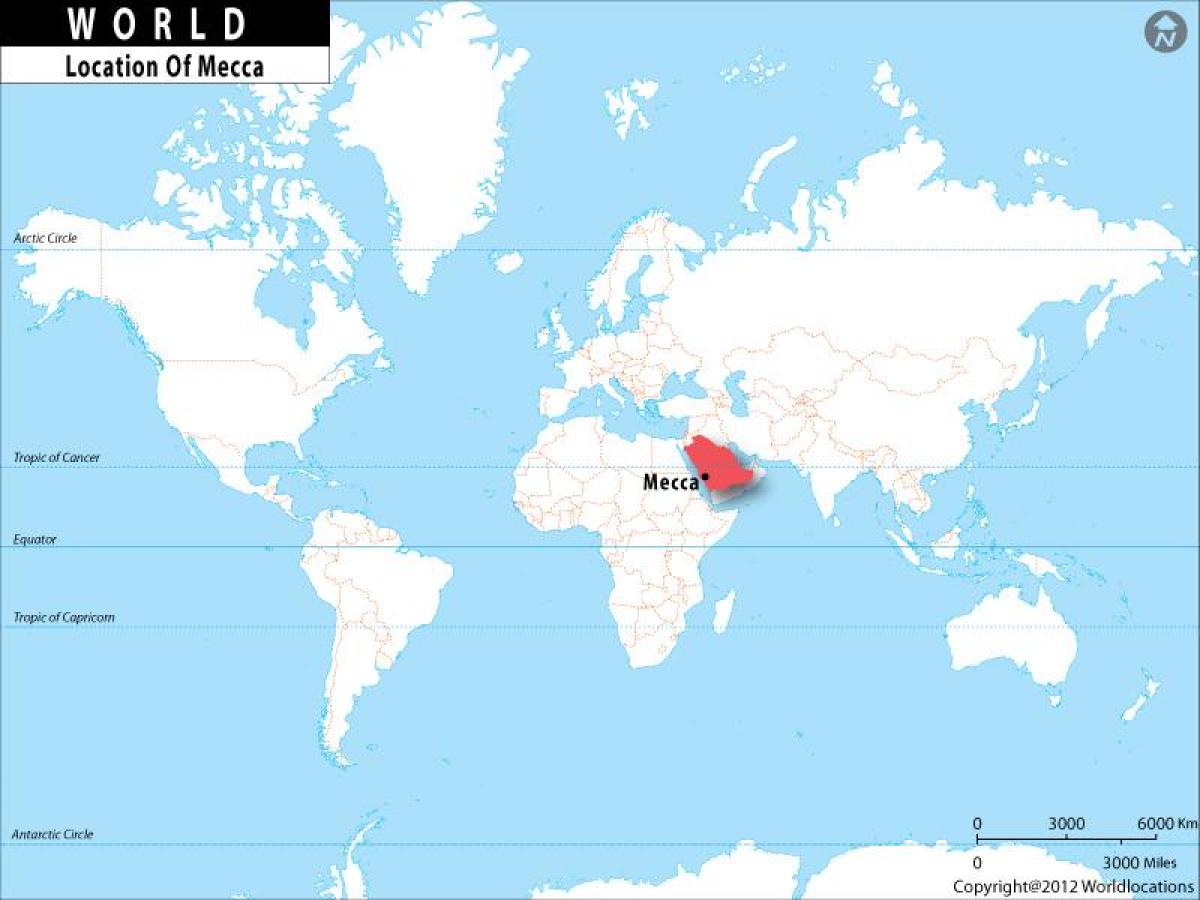 Makkah in de kaart van de wereld